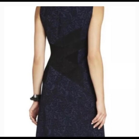 BCBGMaxAzria 6 Alma Navy Black Lace Jacquard Sleeveless Fit Flare Dress A-Line - Picture 2 of 11